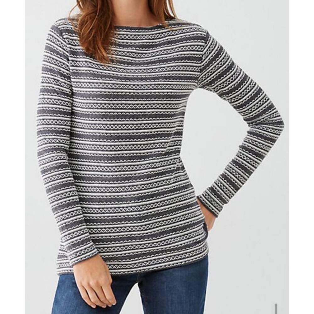J.Jill Pullover Sweater Ladies S Textured Stripe Boat Neck Gray Cream $69 NWT